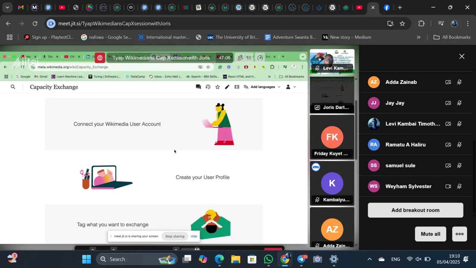 Participants panel with the 'Add breakout room' button visible alongside the participant tile sidebar