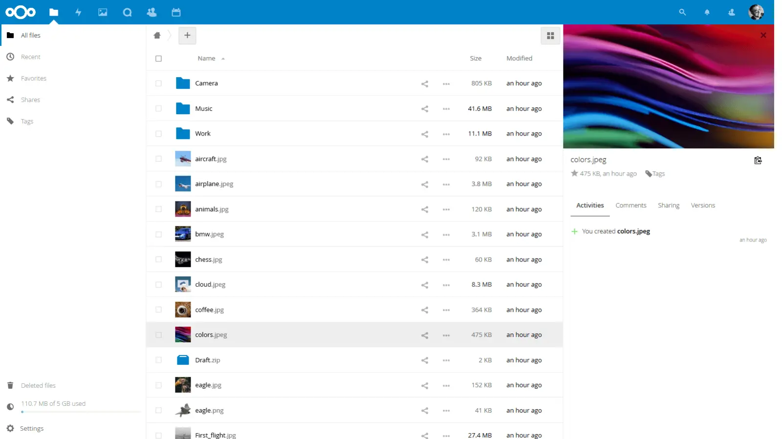 Files interface preview
