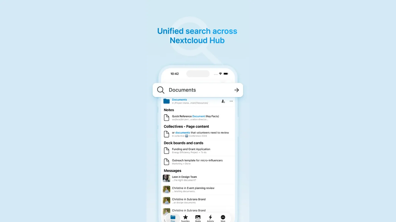 Files iOS app — unified search, photo library, sharing dialog, and offline access